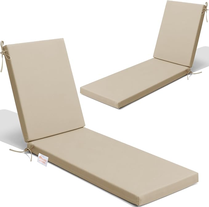 Crestlive Products Sunbrella Chaise Lounge Cushions Outdoor, Fade Resistant Water Resistant Lounge Chair Cushion, 72''L x 21''W, Canvas Antique Beige