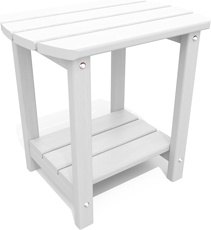 THOEOE Adirondack Outdoor Side Table, 2-Tier Sturdy Patio End Table Weather Resistant, Morden Side Table for Patio, Pool, Porch, White