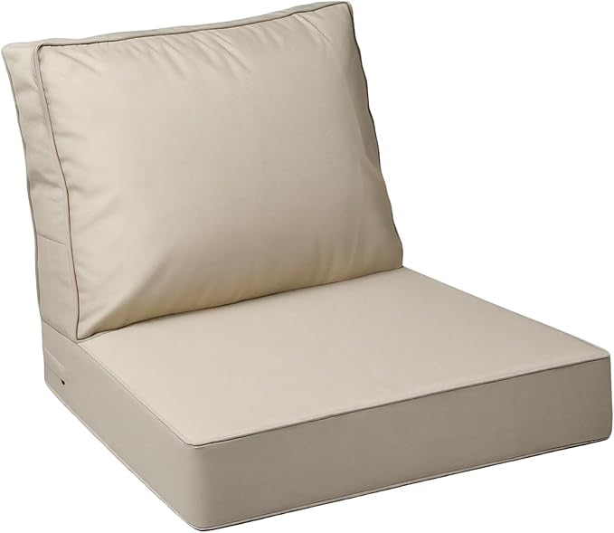 AAAAAcessories Outdoor Deep Seat Cushions with Double Welted Pillow, Waterproof, Fade-Resistant Patio Furniture Replacement Cushions, 25.5" x 25.5" x 5" + 25.5" x 19", Beige