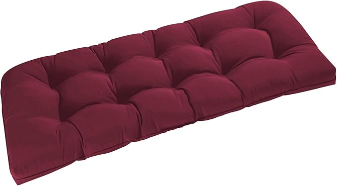 downluxe Outdoor Bench Cushion for Patio Furniture, Water Resistant Tufted Overstuffed Porch Swing Cushions, Thick Outdoor Loveseat Cushions, 48" X 18" X 5", Burgundy, Set of 1