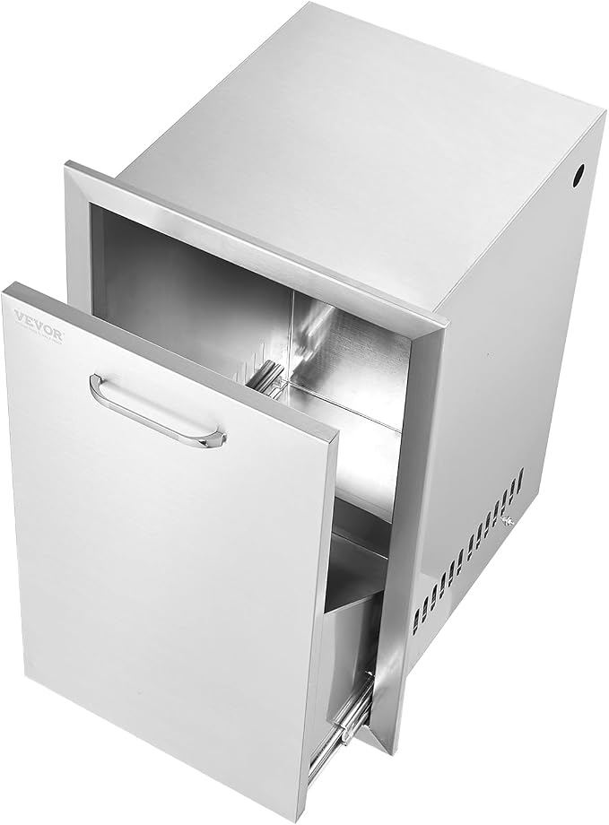 VEVOR Outdoor Kitchen Trash Drawer 16"W x 24.4"H x 16"D Inch, Outdoor Kitchen Propane Tank Drawer, Stainless Steel Pull Out Trash Drawer, with Handle for BBQ Island Trash Bin, Trash Can Pull Out
