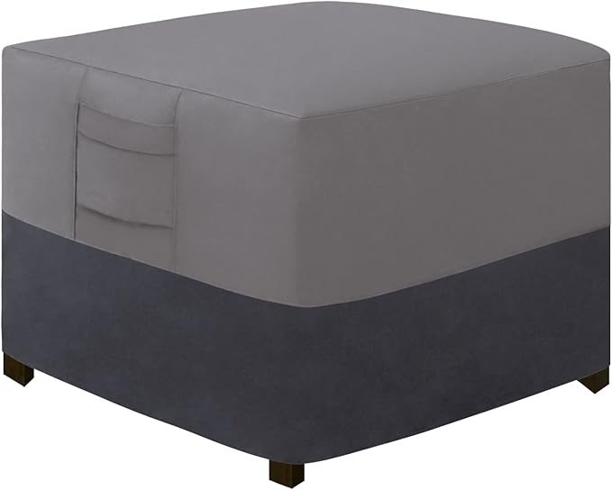 Easy-Going Outdoor Ottoman Cover, Waterproof Patio Ottoman Cover, Heavy Duty Outdoor Furniture Cover with Padded Handles (22"x22"x17", Gray/Dark Gray)