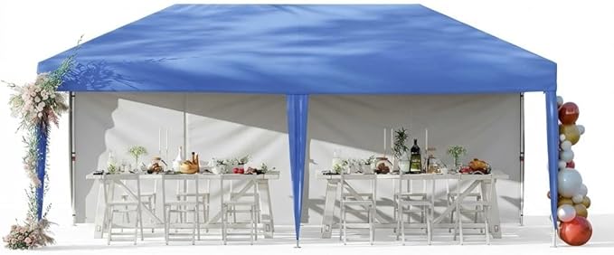 10'X20' Commercial Gazebo Pop-Up Canopy Tent, 5-Minute Setup No Tools Needed, 2 Sidewalls, 8 Stakes & 6 Sandbags, 210D Oxford UV Protection with Roller Bag for Farmers' Market, Wedding, Parties