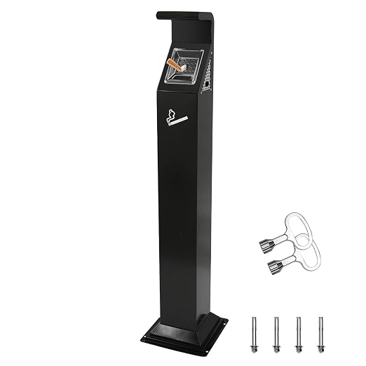 Wadoy Outdoor Trash Can Tall 46.5 Inch Standing Metal Receptacle with Removable Inner Bucket & Lockable Lid - Heavy Duty Steel for Patio, Porch, Commercial Use