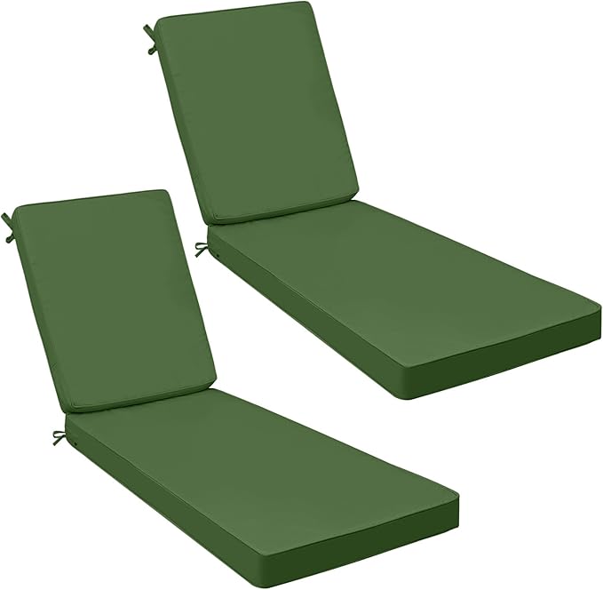 AAAAAcessories Outdoor Chaise Lounge Cushions, Waterproof Patio Furniture Replacement Cushions, Fade-Resistant, 80" x 26" x 3", Set of 2, Dark Moss Green