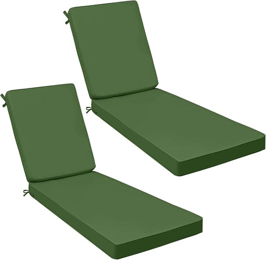 AAAAAcessories Outdoor Chaise Lounge Cushions, Fade-Resistant, Waterproof Patio Furniture Replacement Cushions, 74" x 23" x 3", Set of 2, Dark Moss Green