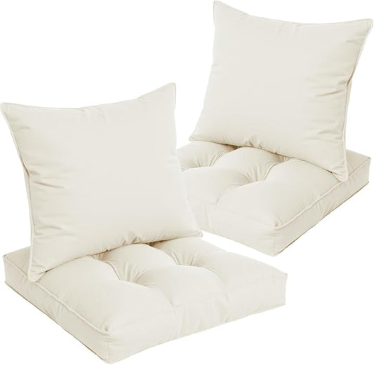 22x22 Waterproof Outdoor Chair Cushions Set of 2, Patio Cushions for Outdoor Furniture Water-Resistant & Fade-Resistant, Deep Seat & Back Cushion for Wicker Sofa (Cream)