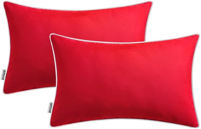 MIULEE Pack of 2 Outdoor Waterproof Pillow Covers Decorative Lumbar Throw Pillows Solid Color Farmhouse Couch Cushion Covers for Patio Tent Bed Sofa Living Room 12x20 Inch Red