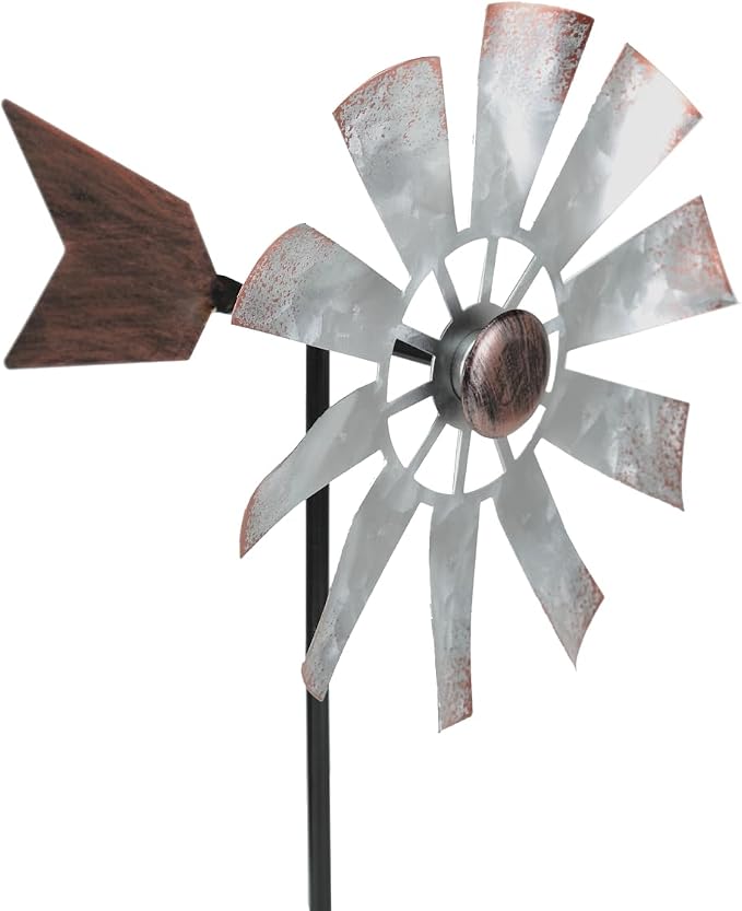 BinaryABC Outdoor Yard Windmill Metal Wind Spinner,Wind Sculptures Spinners Yard Decor Pinwheel,for Garden Yard Lawn Patio Decoration (Natural Color)