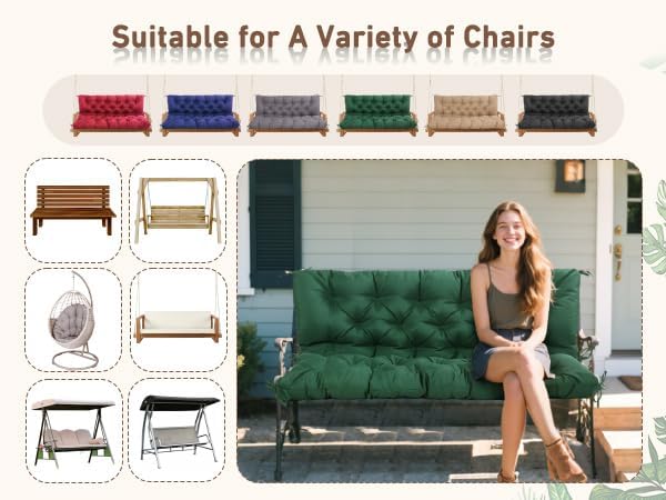 Waterproof Porch Swing Cushions 60 Inch,2 3-Seater Replacement for Outdoor Furniture with Backrest and Straps, Thick 4" Swing Seat Bench Cushion for Loveseat Glider Bench Patio Lawn Backyard