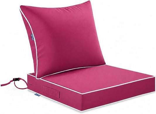 MIULEE Hot Pink Outdoor Seat Cushion 24x24 Inch Waterproof & 3 Year Fade Resistant Deep Seat and Back Cushion for Patio Furniture Chair Sofa Couch with Handle and Adjustable Straps