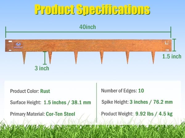 33ft. Metal Edging for Landscaping, 10 Pack 4.5 Inch Rusted Cor-Ten Steel Landscaping Edging with Gloves, Bendable Hammer-in Outdoor Steel Garden Edging for Garden, Yard (40" L x 4.5" H Each)