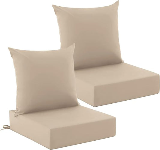 Outdoor Cushions for Patio Furniture, Outdoor Seat Cushion Set 24 x 24 x 5.75 in, Waterproof & Fade Resistant Outdoor Chair Cushions, Patio Chair Cushion with Removable Cover, Set of 2, Beige