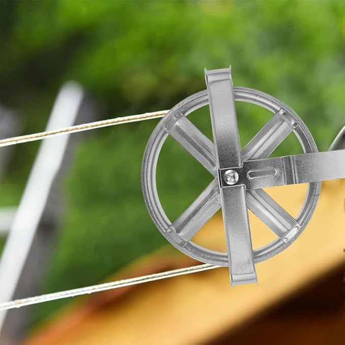 Clothesline Pulley 2 Pack Outdoor Laundry Clothes Hanging Rope Pulley with Rust-Resistant Iron and Deep Groove for Secure Drying Coats Blankets Shirts