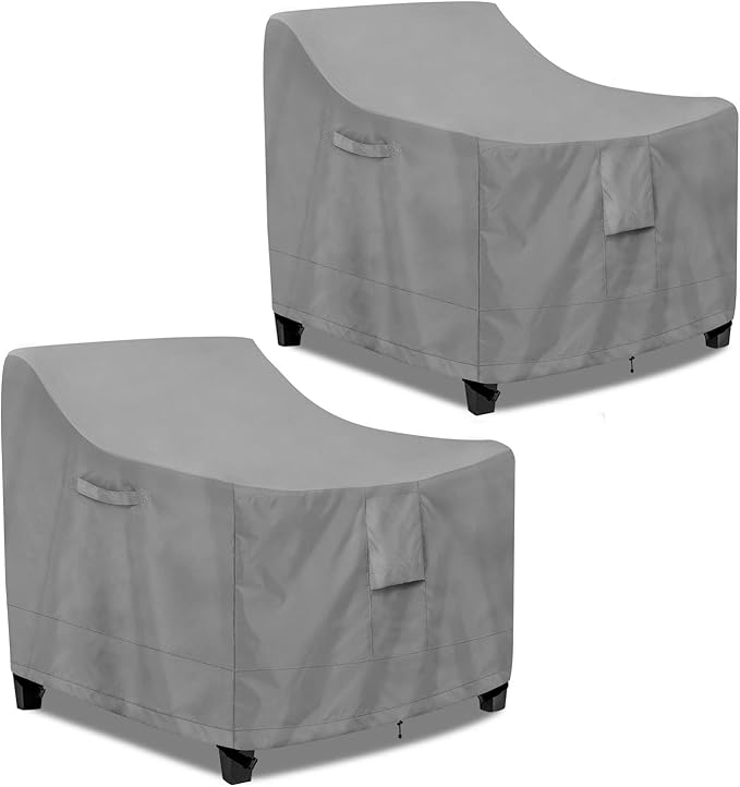 PureFit Outdoor Chair Covers Waterproof 2 Pack Patio Furniture Lawn Chair Covers for Outdoor Furniture with Air Vent and Padded Handles, Fits up to 30W x 37D x 31H Inches, Gray