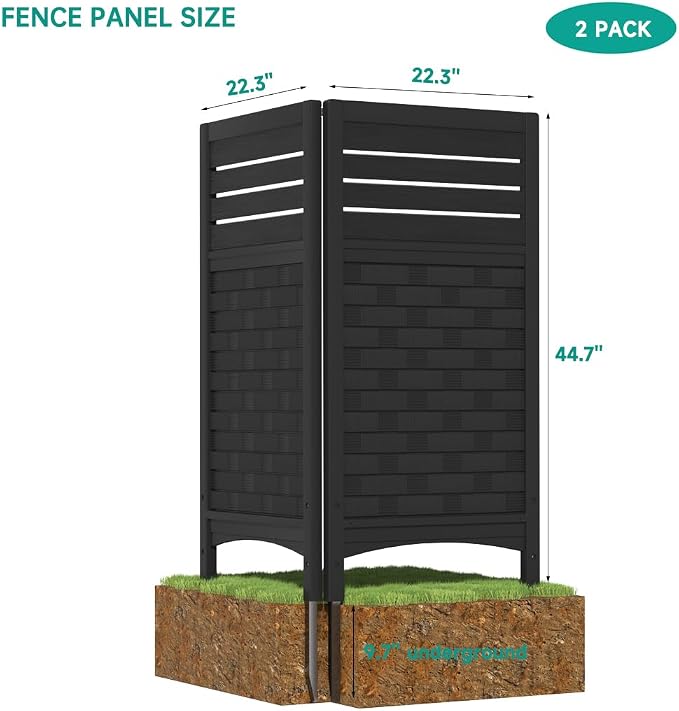 KINYING Air Conditioner Fence Privacy Screen, 2 Panels Pool Equipment Trash Can Enclosure Screen for Outdoor,Resin Fence Panels Kit,45" (H) x 22" (W) Per Panel, Black