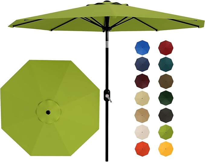 Garvee 9 ft Outdoor Patio Umbrella 8 Sturdy Ribs Outdoor Table Umbrella with Crank Lift & Push Button Tilt - UV Protection Waterproof Market Umbrellas for Pool, Deck, Yard, Garden, Grass Green