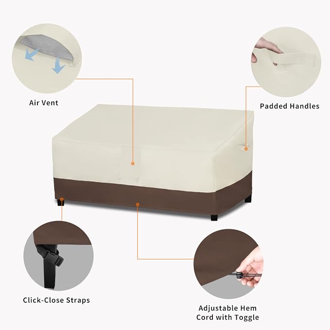 Easy-Going Heavy Duty Outdoor Couch Cover, Waterproof Weatherproof Patio 3-Seater Patio Sofa Bench Furniture Cover (70Wx38Dx35H inch, Beige/Dark Brown)
