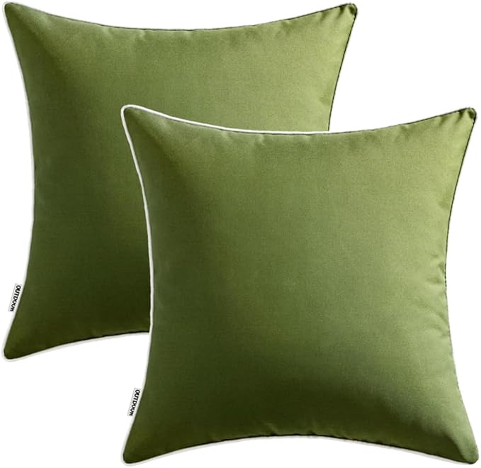 MIULEE Pack of 2 Outdoor Waterproof Pillow Covers Decorative Farmhouse Throw Pillow Covers Square Solid Color Couch Pillow Covers Spring for Patio Tent Bed Sofa Living Room 18x18 Inch Moss Green