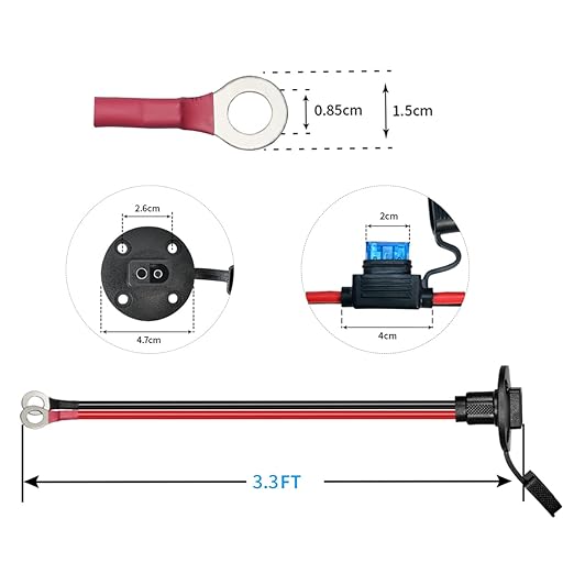 ELFCULB 3.3FT 10AWG SAE Power Socket Sidewall Port to O Ring Connecters Extension Cord Cable with 10A 15A 20A 25A 30A Fuse Compatible with Solar Generator Battery Charger,for Solar Accessories
