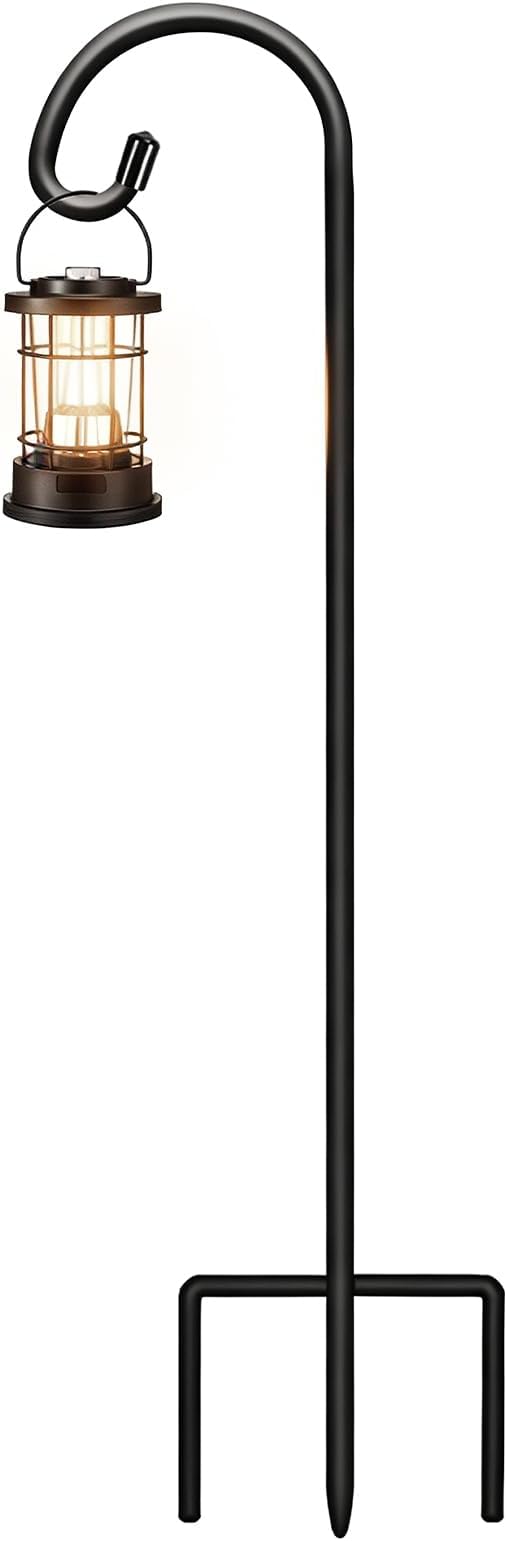 Gtongoko 24 Inch Shepherd Hooks for Outdoor 1 Pack,Garden Hooks for Hanging Plants, Lanterns, Solar Lights, Mason Jars & Wedding Decor, Matte Black Decorative Shepherd’s Hooks