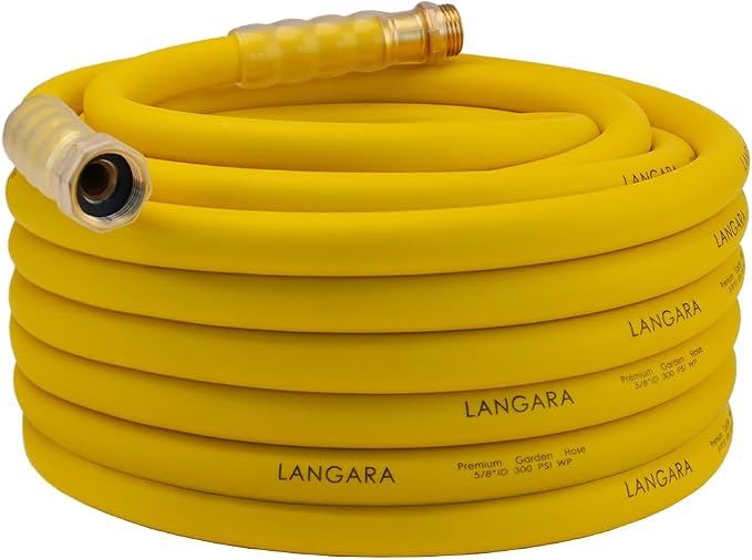 Heavy Duty Premium Garden Hose 75ft x 5/8", 300PSI Working, 1000PSI Burst, Hybrid Rubber Water Hose with Transparent Swivel Handle - Hot/Cold Water - Five Layered Braiding with Brass fittings (Yellow)