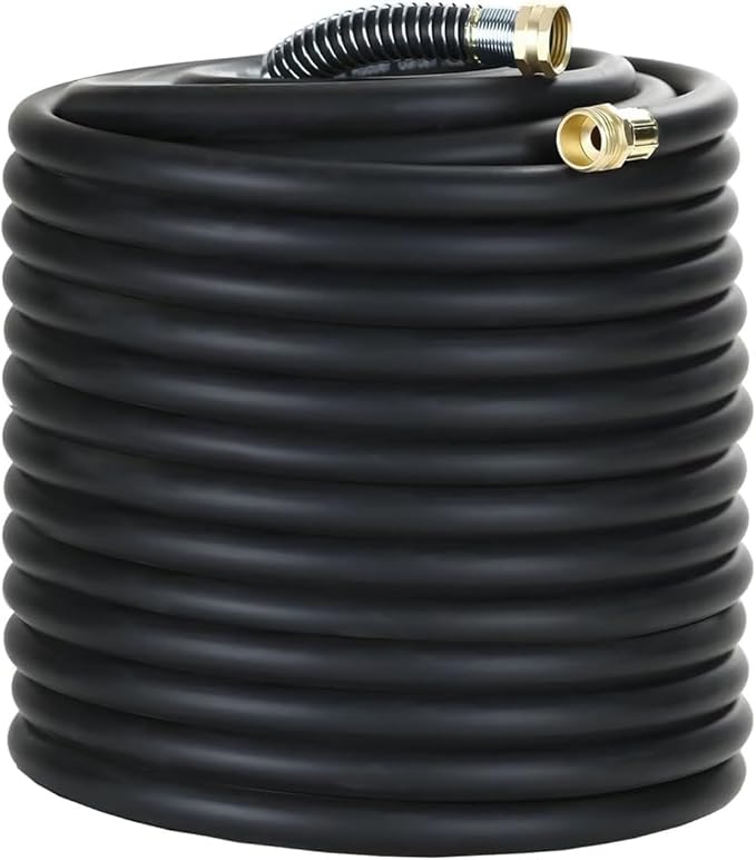 Guitrees 200FT 3/4 Heavy Duty Rubber Garden Hose - 200psi Working, 1000psi Burst - Hot/Cold Water - Five-Layered Braiding for Durability - Versatile for Gardening, Agriculture, Construction(Black)