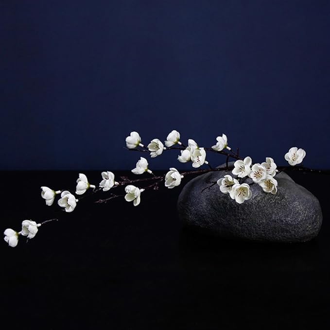 5 Pcs Artificial Plum Blossom Fake Wintersweet Long Stem Plastic Flowers Home Hotel Office Wedding Party Garden Decor 27.5'' High White