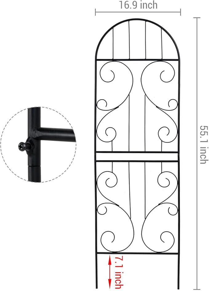 MyGift Decorative Garden Trellis, Separable and Assembled Deluxe Garden Fence, Vintage Pattern Design Matte Black Metal Wire Outdoor Climbing Plant Trellis for Ivy, Roses, and Vines
