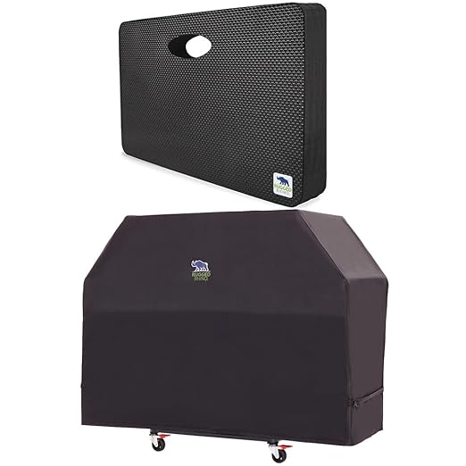 Rugged Rhino Kneeling Pad and Grill Cover, Durable Shock Absorbent Pads, Windproof Grill Cover for Outdoor 58" L x 24" W x 48" H Both in Black, 2 Item Bundle