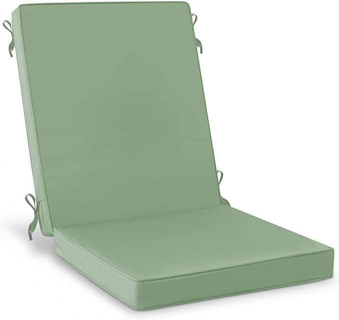 Summsun Patio Dining Chair Cushions, High Back Outdoor Seat Cushion Set with Splash-Proof Removable Covers, Ties, Non-Slip Bottom for Garden Lawn Patio Furniture, 44 x 20 Inch, Sage Green