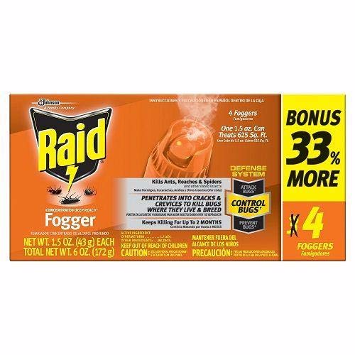 Raid Concentrated Fogger 1.5 Oz - 4 Pack W/Health and Outdoors Wipes