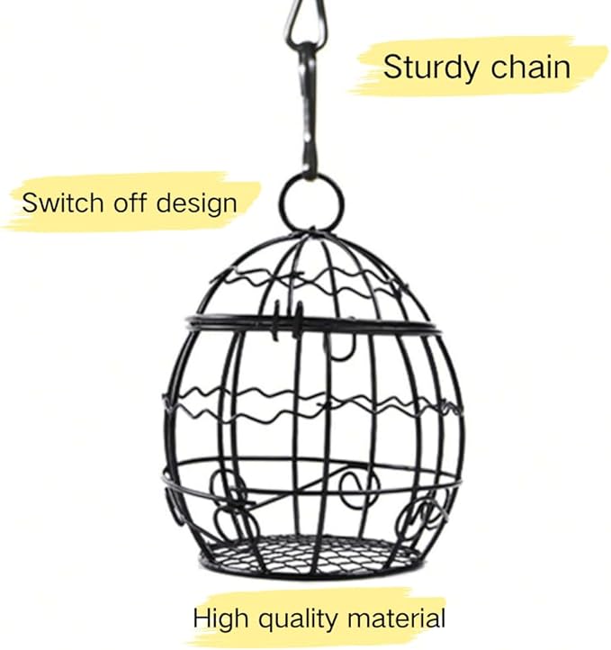 Bird Feeder, Suet Ball Feeders for Outside Hanging, Metal Hanging Bird Feeder with Hooks, Fat Ball Bird Feeder Suet Feeder for Wild Birds Outdoor Garden (Black,1 pcs)