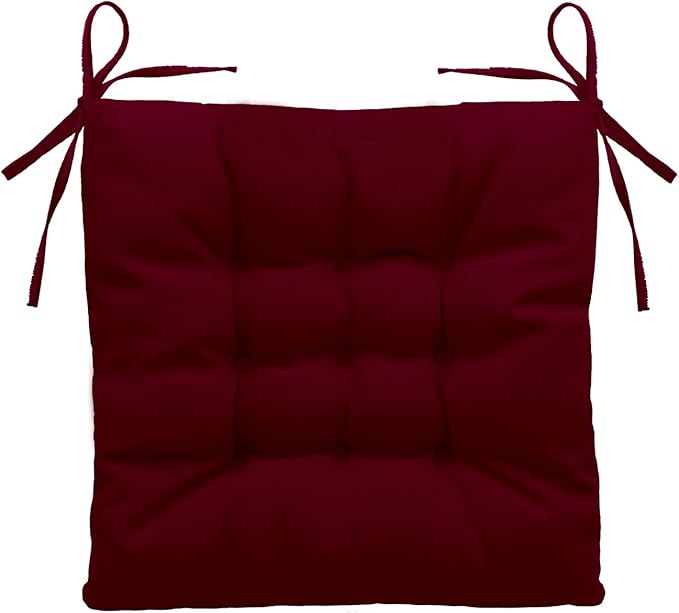 Outdoor Indoor Tufted Chair Cushions, Seat Cushions with Ties, Chair Pads Waterproof for Porch Kitchen Office Garden Burgundy 16" x 16", Set of 1