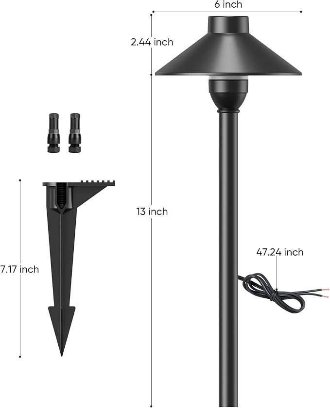 PARTPHONER Low Voltage Landscape Lighting 6-Pack, Aluminum 12V Pathway Lights with G4 Bulbs, Waterproof Stylish Matte Black Color Wired Path Lights with Connectors for Walkway Yard Garden