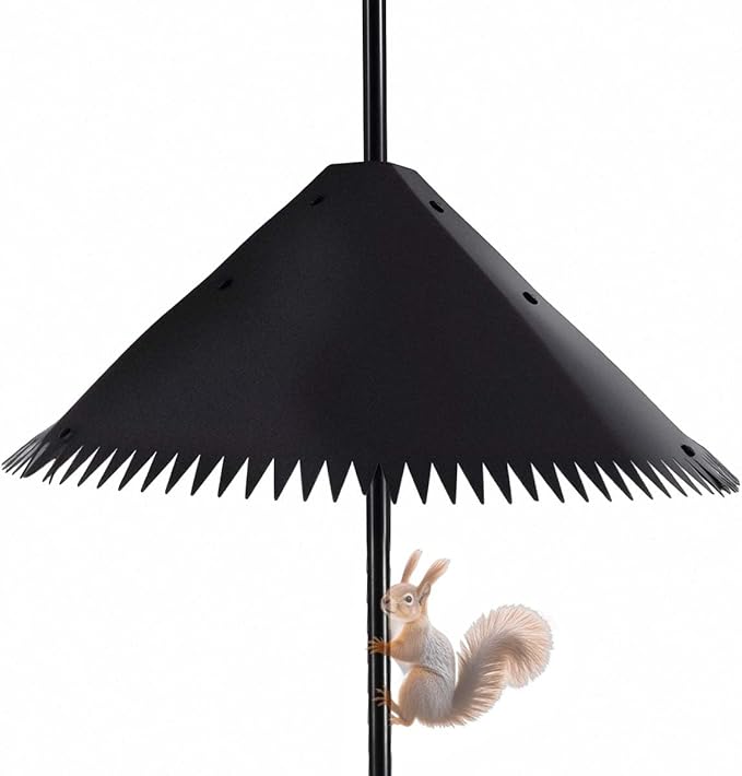 Metal Squirrel Baffle for Bird Feeder Pole, 19" Black Pricked Edge 2025 Outdoor Pole Mount Bird Food Guard Raccoon Baffles for Shepherd Hook, 1 Pack
