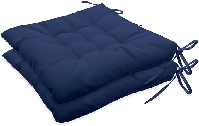 Outdoor Indoor Tufted Chair Cushions, Seat Cushions with Ties, Chair Pads Waterproof for Porch Kitchen Office Garden Navy Blue 16" x 16", Set of 2