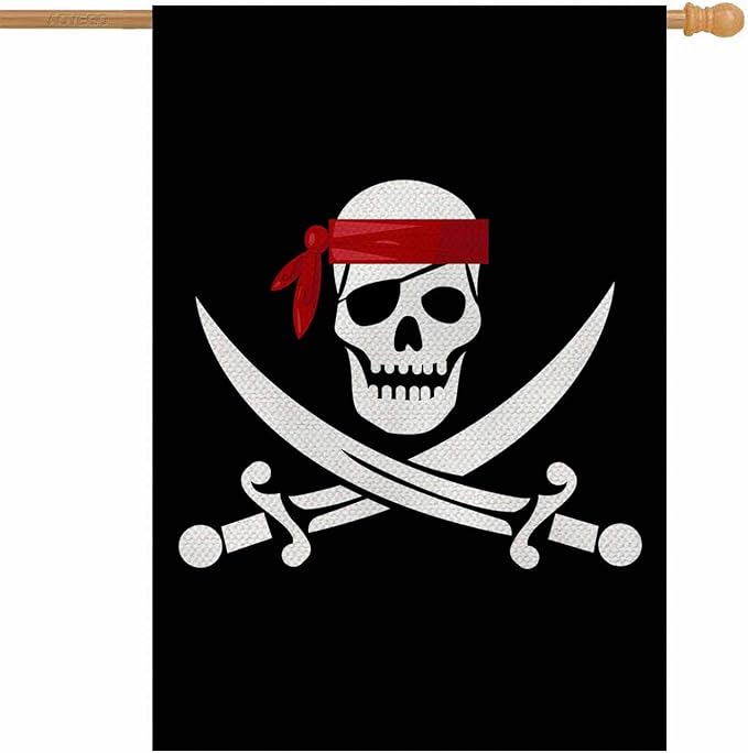 AOYEGO Pirate Flag House Flag 28 x 40 Inch Large Vertical Double Sided Jolly Roger Skull With Crossed Bones Seasonal Outside Décor for Garden Yard Farmhouse Flags