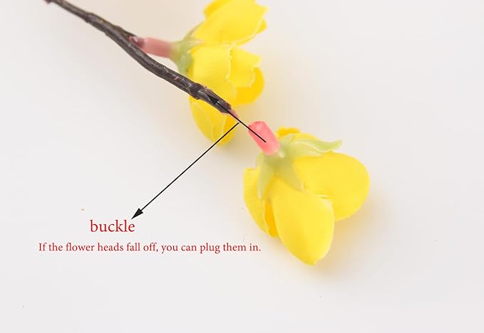 5 Pcs Artificial Plum Blossom Fake Wintersweet Long Stem Plastic Flowers Home Hotel Office Wedding Party Garden Decor 27.5'' High Yellow