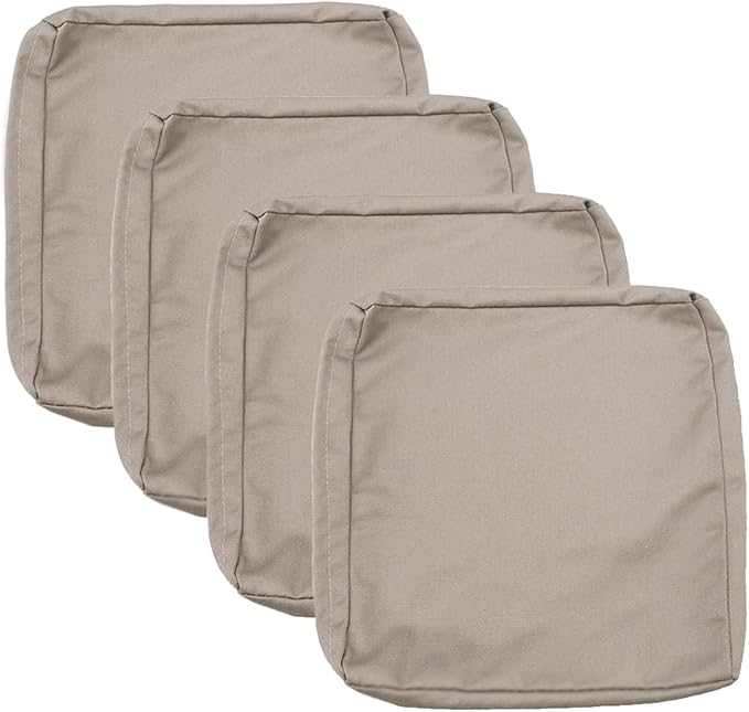 Sqodok Patio Cushion Covers 22x22 Waterproof Outdoor Cushion Covers Replacement 4Pack Patio Cushion Seat Slicovers with Ties for Sectional Sofa, Wicker Chair, Tan