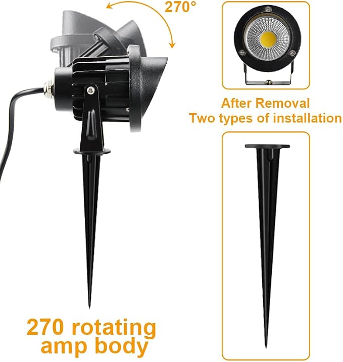 Romwish LED Landscape Spotlight 10W, Outdoor Landscape Lighting 120V Plug-in, 1100LM Waterproof LED Landscape Lights, Landscape Spot Lights for Yard, Garden, Tree, Driveway, 3000K Warm White-6 Pack