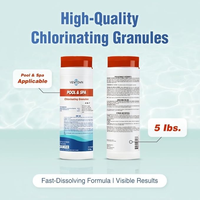 5Lbs Chlorinating Granules for Pools, Spas & Hot Tubs – Kills Bacteria & Algae, Fast-Dissolving Formula