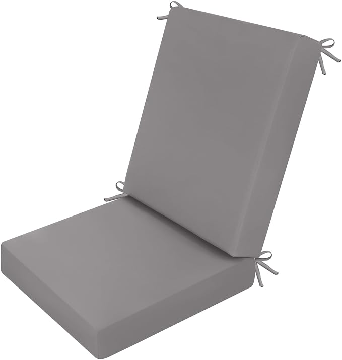 idee-home Outdoor Patio Dining Chair Cushion, High Back Density Foam Chair Cushions Seat with Removable Cover, WeatherResistant Indoor Deep, Grey