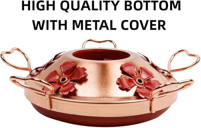 WOSIBO Hummingbird Feeder Replacement Bottom Base Replacement Part Includes Red Plastic Base Metal Top and Brushes (Copper)