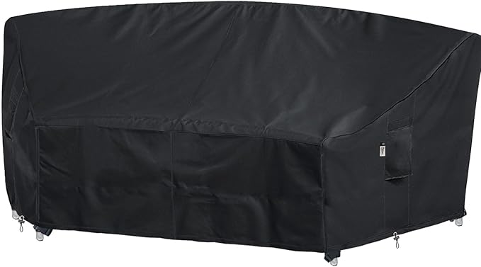 Upgraded Curved Patio Furniture Covers, Waterproof Outdoor Sectional Cover, 600D PU Outdoor Furniture Sofa Covers 96"(65") Half Moon Oudoor Couch Cover, Lawn Outside Protector - Midnight Black