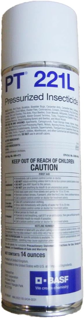 BASF PT 221L Pressurized Insecticide Aerosol Spray, Kills Wide Range of Crawling Insects & Bugs, Non Repellent, Ready to Use Indoor or Outdoor, 14 Ounce