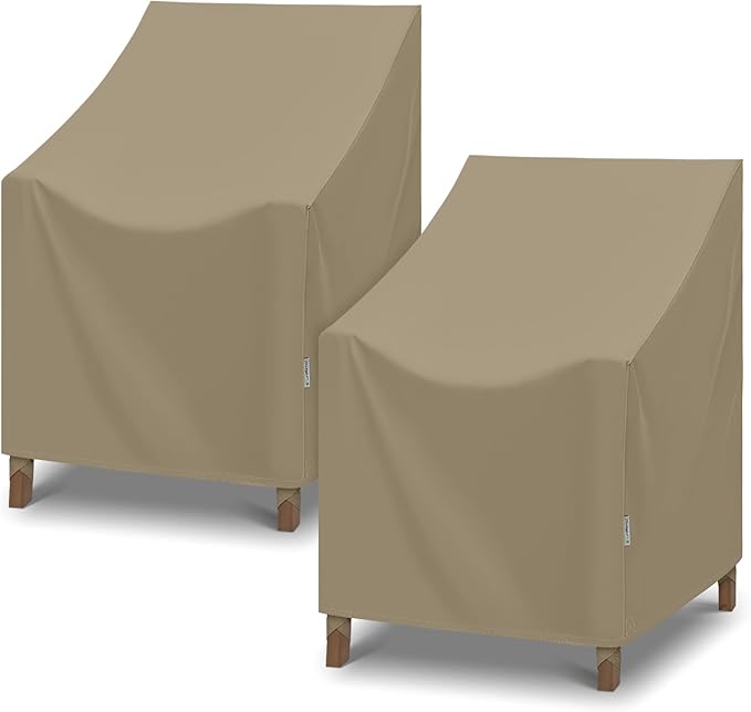 SunPatio Outdoor Dining Chair Covers Waterproof, Heavy Duty Patio Chair Covers for Outdoor Furniture, Fade Resistant Lawn Furniture Covers, All Weather Protection, 2Pack - 27" W x 29" D x 35" H, Taupe