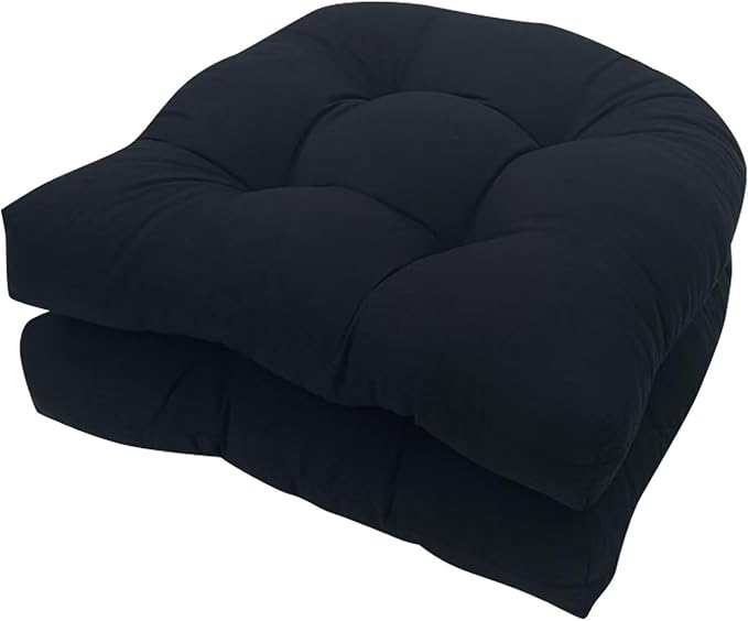 Black Patio Chair Cushions with Ties Tufted Seat Cushion Pad Patio Furniture Cushions Dining Kitchen Porch Chair Pads 19X19in, Set of 2
