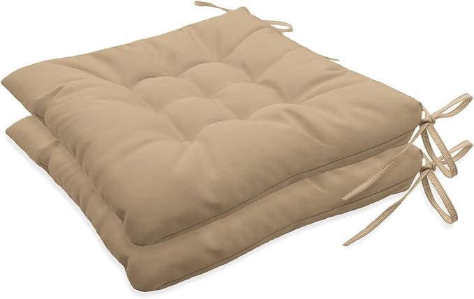 Outdoor Indoor Tufted Chair Cushions, Seat Cushions with Ties, Chair Pads Waterproof for Porch Kitchen Office Garden Khaki 16" x 16", Set of 2