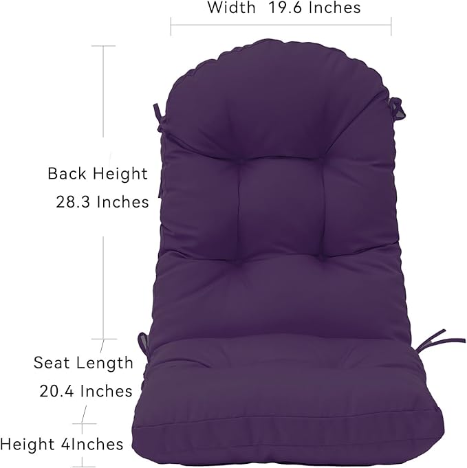 QILLOWAY Outdoor High Back Chair Cushion for Adirondack, All Weather Rocking Chair Cushions Thick Padded Replacement for Patio Furniture Set of 2,Purple
